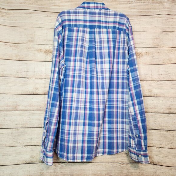 Vineyard Vines Mens M Blue White Plaid Classic Fit Whale Shirt Button Down Linen - Picture 9 of 15